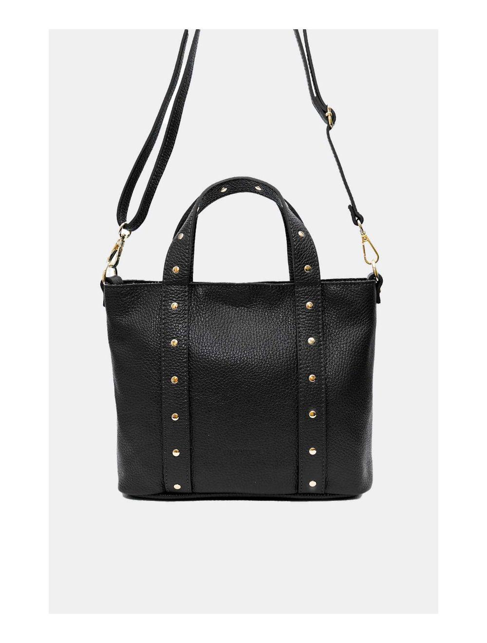 Tom&eva Sac à Main Cloutés En Cuir De Vachette Grainée 4144 AIMEE-Noir