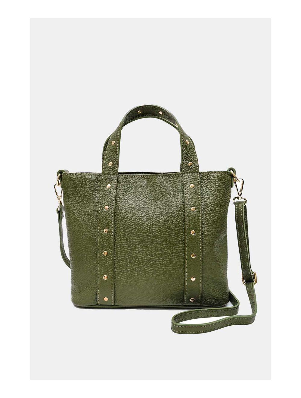 Tom&eva Sac à Main Cloutés En Cuir De Vachette Grainée 4144 AIMEE-Kaki