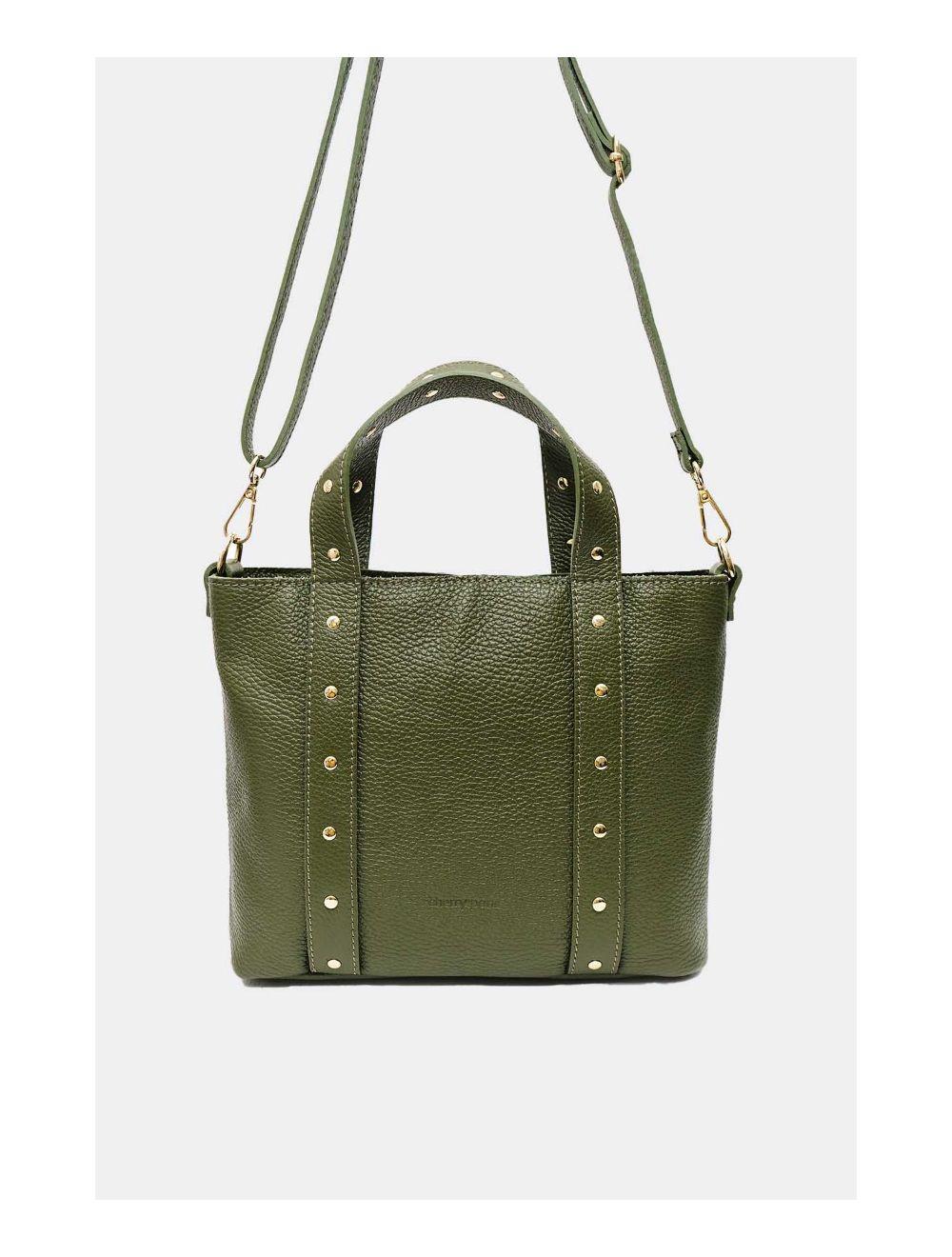 Tom&eva Sac à Main Cloutés En Cuir De Vachette Grainée 4144 AIMEE-Kaki