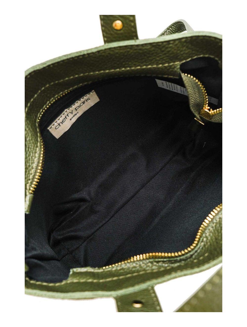 tom&eva Sac à Main Cloutés En Cuir de Vachette Grainée 4144 AIMEE-Kaki