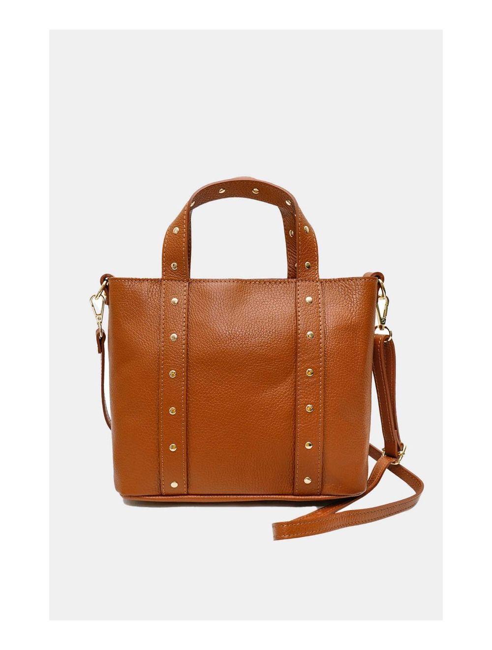 Tom&eva Sac à Main Cloutés En Cuir De Vachette Grainée 4144 AIMEE-Cognac