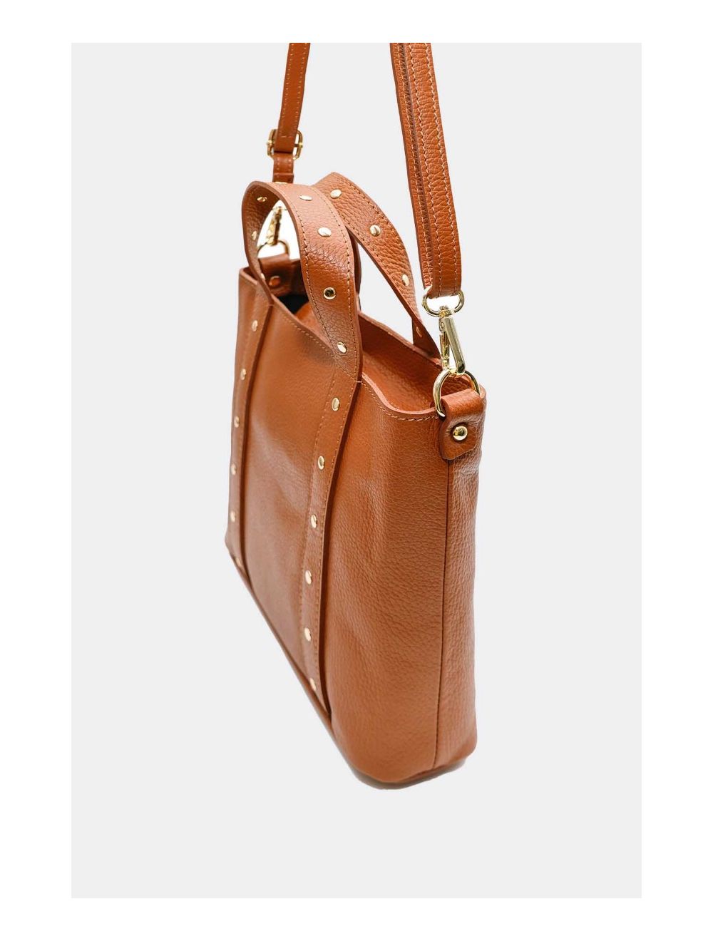 Tom&eva Sac à Main Cloutés En Cuir De Vachette Grainée 4144 AIMEE-Cognac