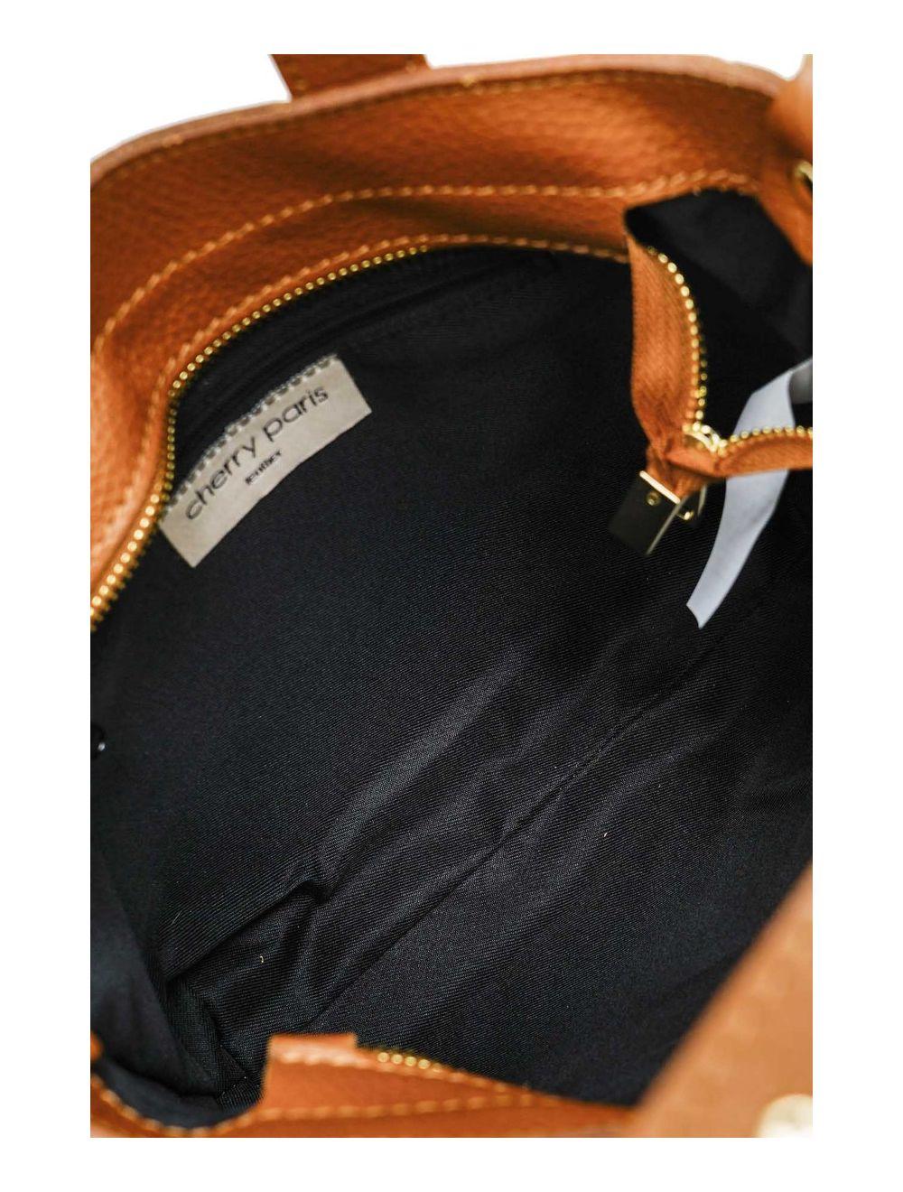 tom&eva Sac à Main Cloutés En Cuir de Vachette Grainée 4144 AIMEE-Cognac