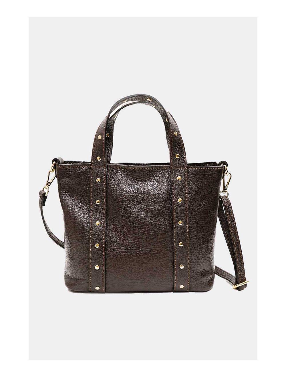 Tom&eva Sac à Main Cloutés En Cuir De Vachette Grainée 4144 AIMEE-Chocolat