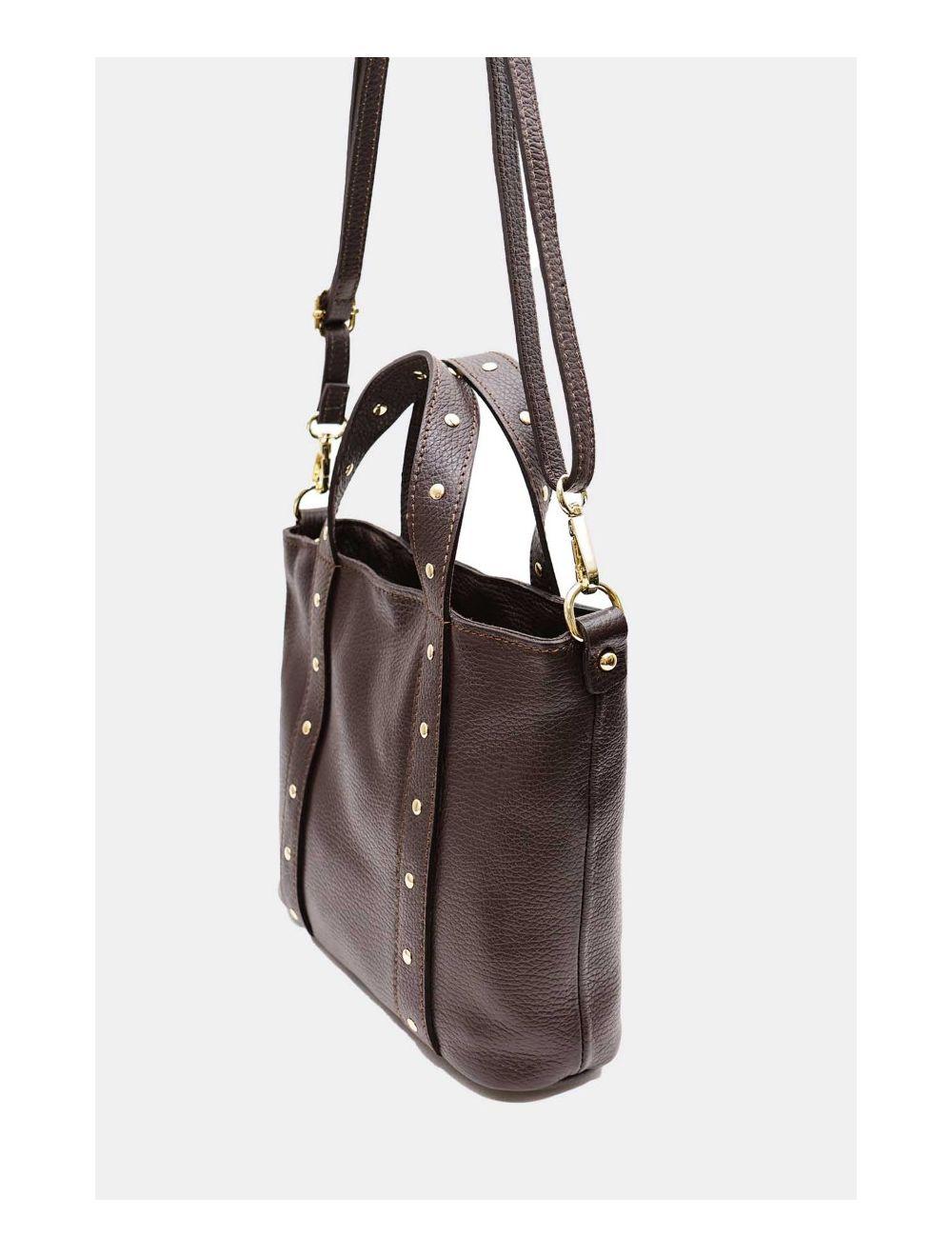 Tom&eva Sac à Main Cloutés En Cuir De Vachette Grainée 4144 AIMEE-Chocolat