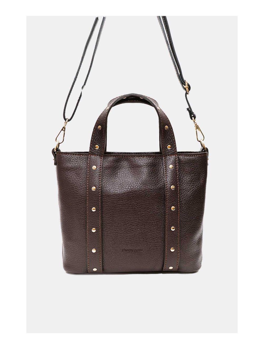 Tom&eva Sac à Main Cloutés En Cuir De Vachette Grainée 4144 AIMEE-Chocolat