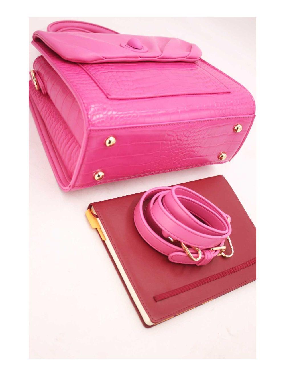 tom&eva Sac à Main Croco Medium Chic et Vintage 23B-5839-Rose