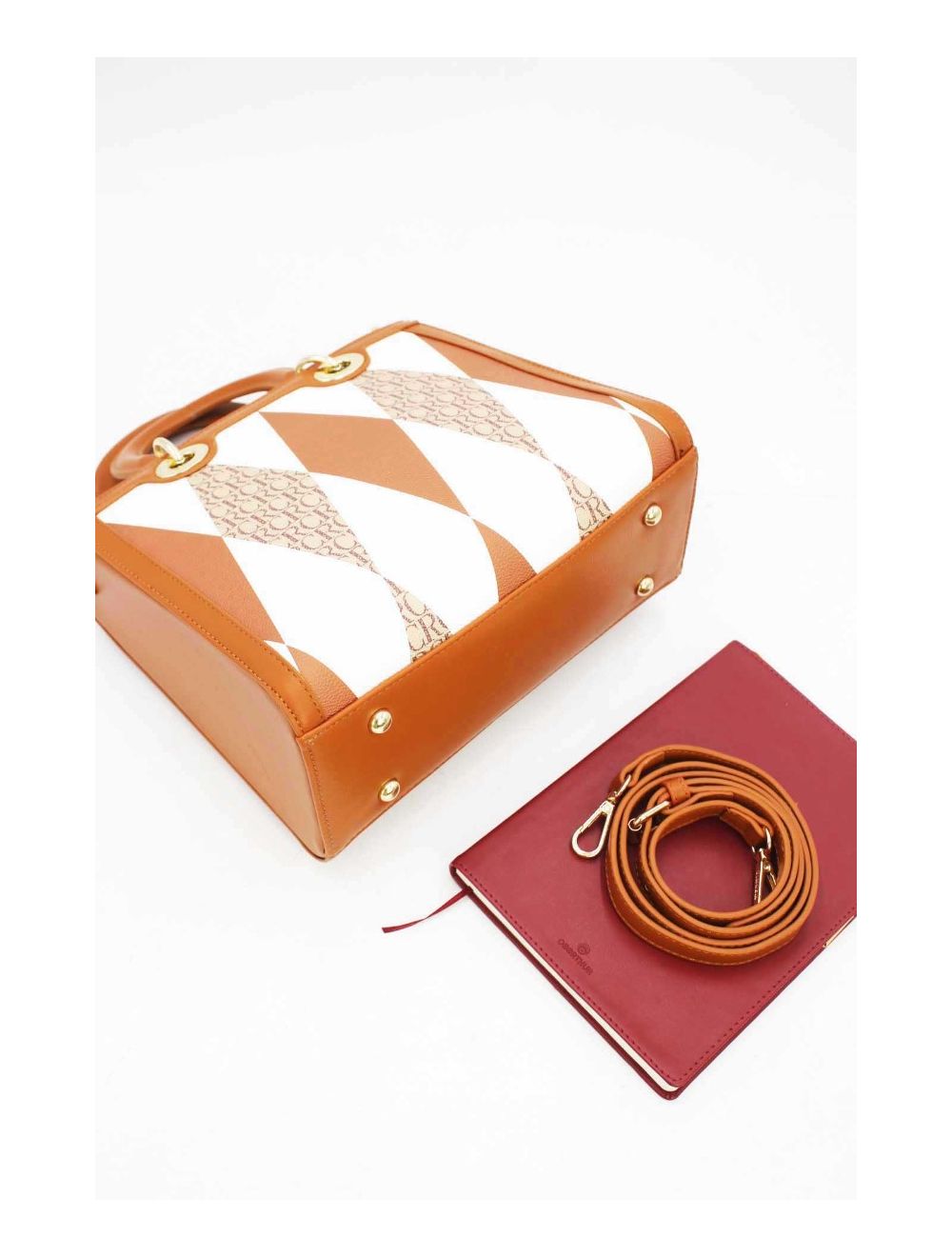 Tom&eva Sac à Main Décoré Des Losanges-22B-5675-Marron