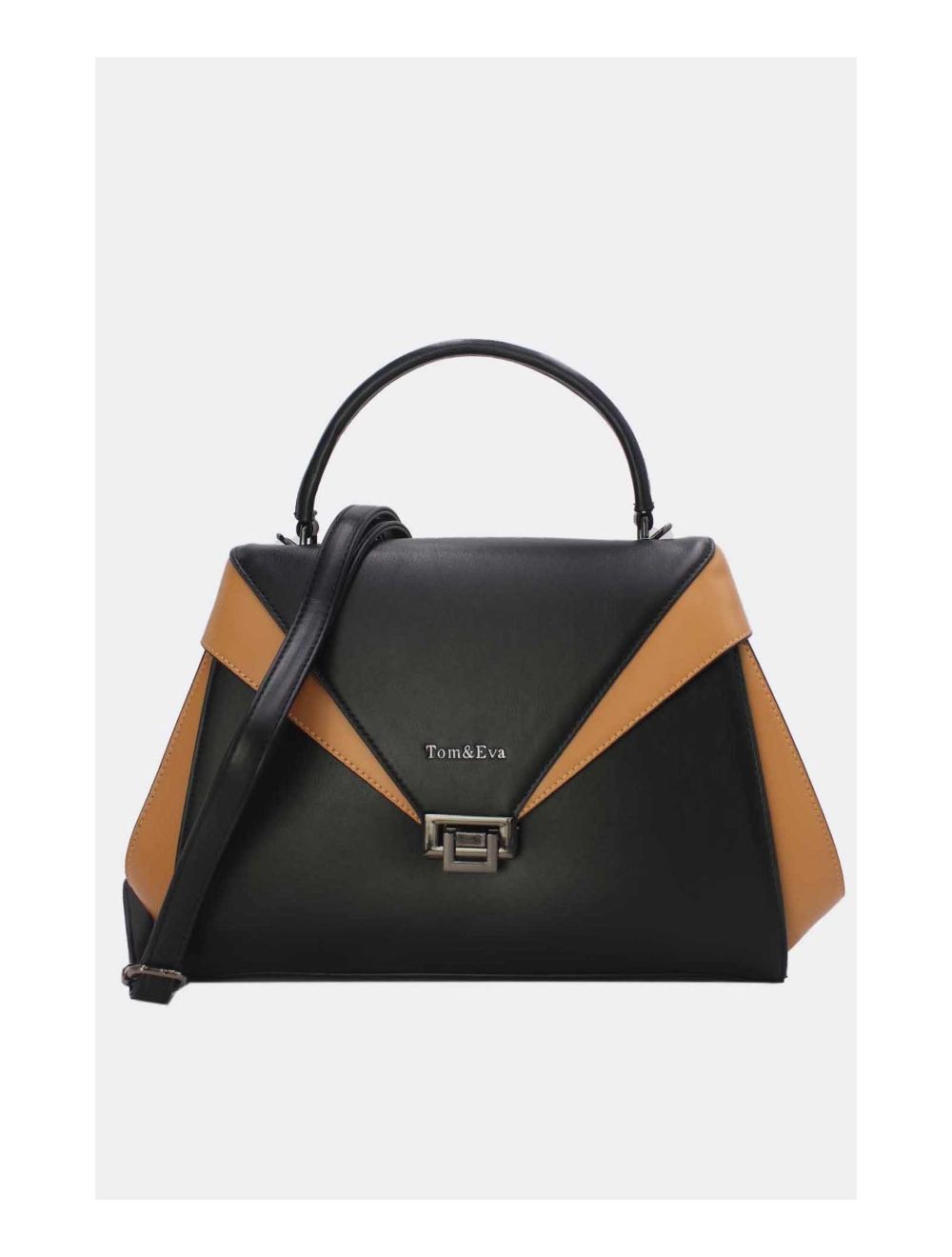 tom&eva Sac à Main Effet à Rabat Costume 24B-6005-Black/Apricot