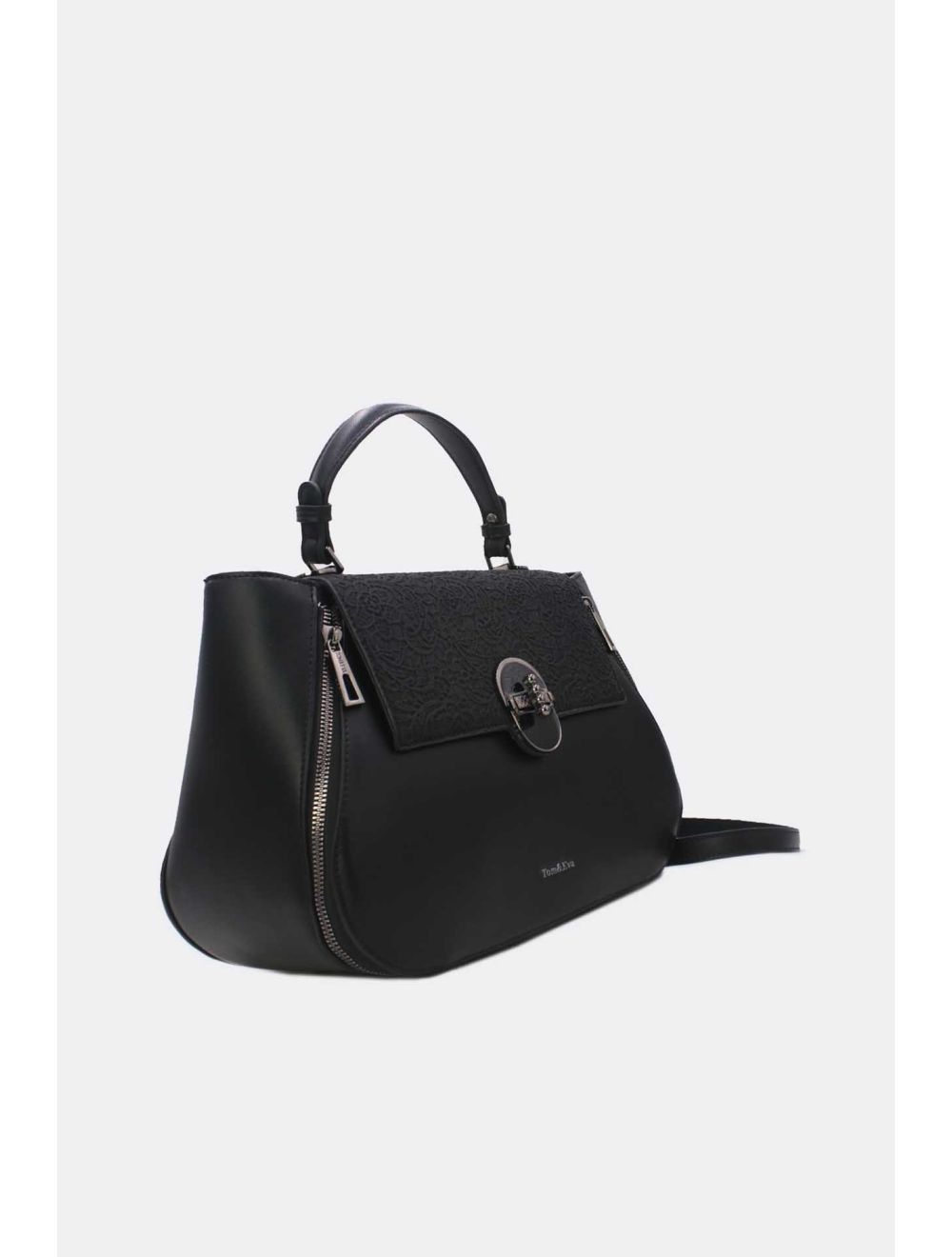 Tom&eva Sac à Main Effet Broderie Florale 24B-6102-Black