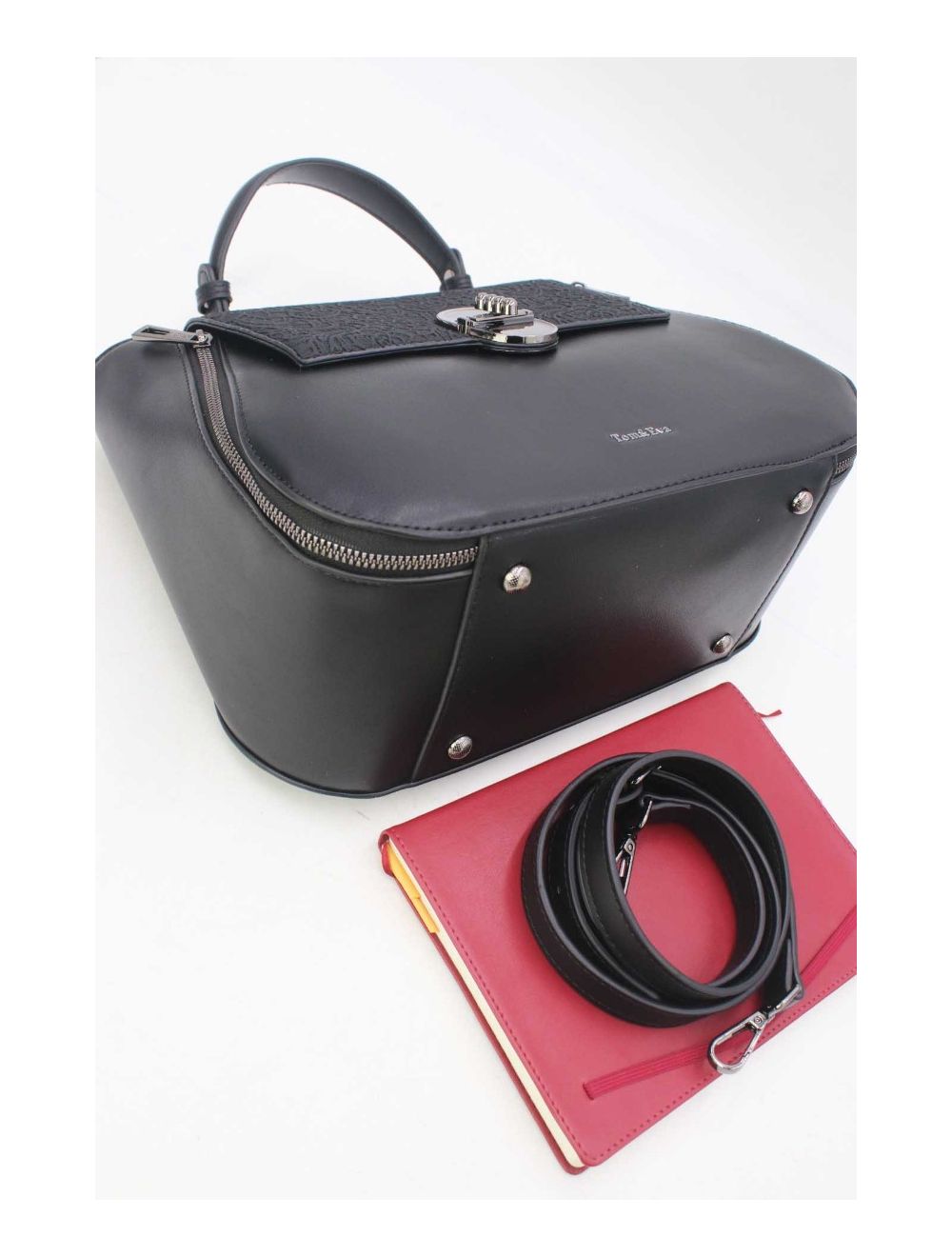 Tom&eva Sac à Main Effet Broderie Florale 24B-6102-Black