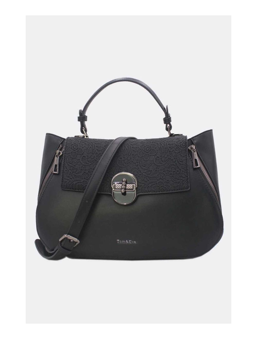 tom&eva Sac à Main Effet Broderie Florale 24B-6102-Black