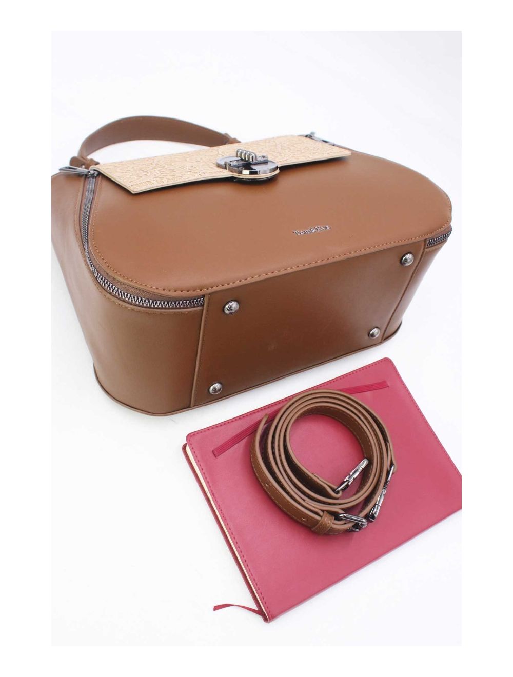 Tom&eva Sac à Main Effet Broderie Florale 24B-6102-Coffee