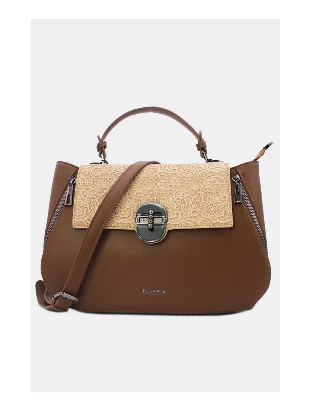 tom&eva Sac à Main Effet Broderie Florale 24B-6102-Coffee