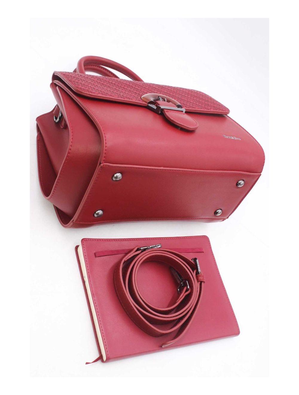 Tom&eva Sac à Main Effet Broderie Florale 24B-6112-Burgundy