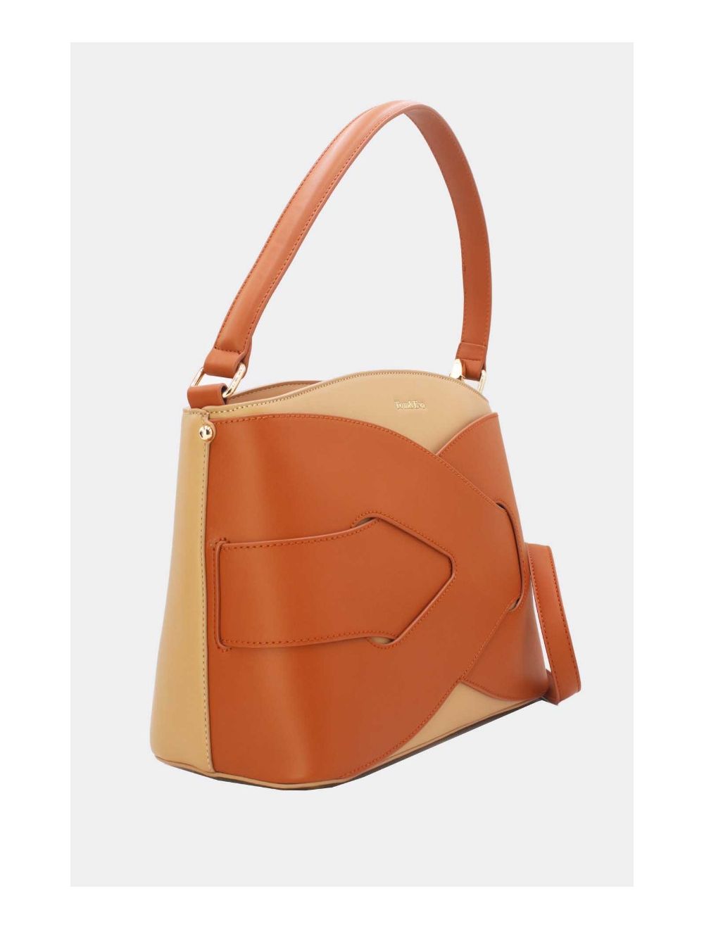 Tom&eva Sac à Main Effet Cuir Lisse Bicolore 24B-5820-Apricot/Brown