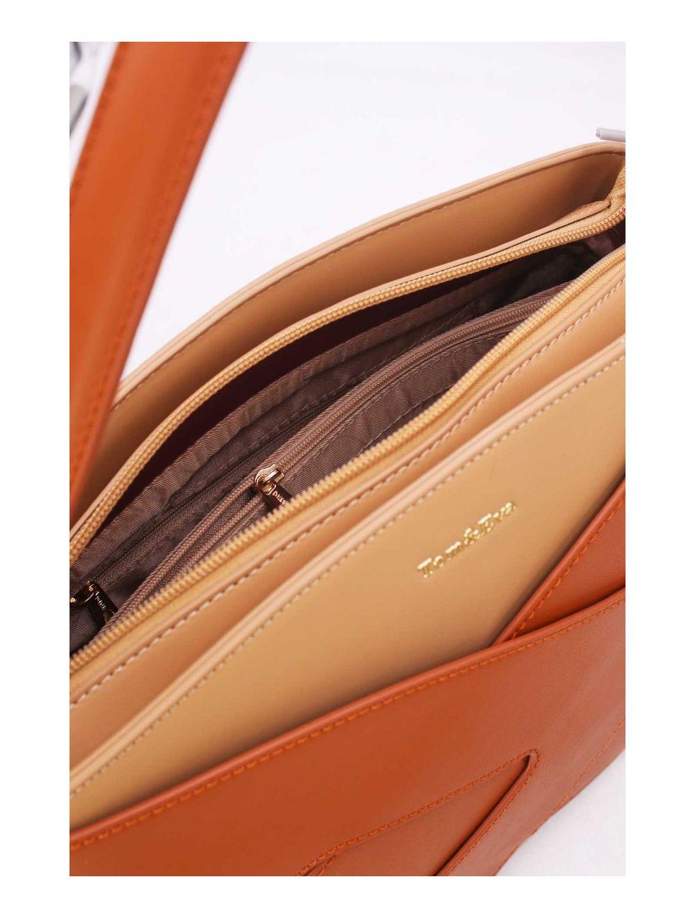 tom&eva Sac à Main Effet Cuir Lisse Bicolore 24B-5820-Apricot/Brown