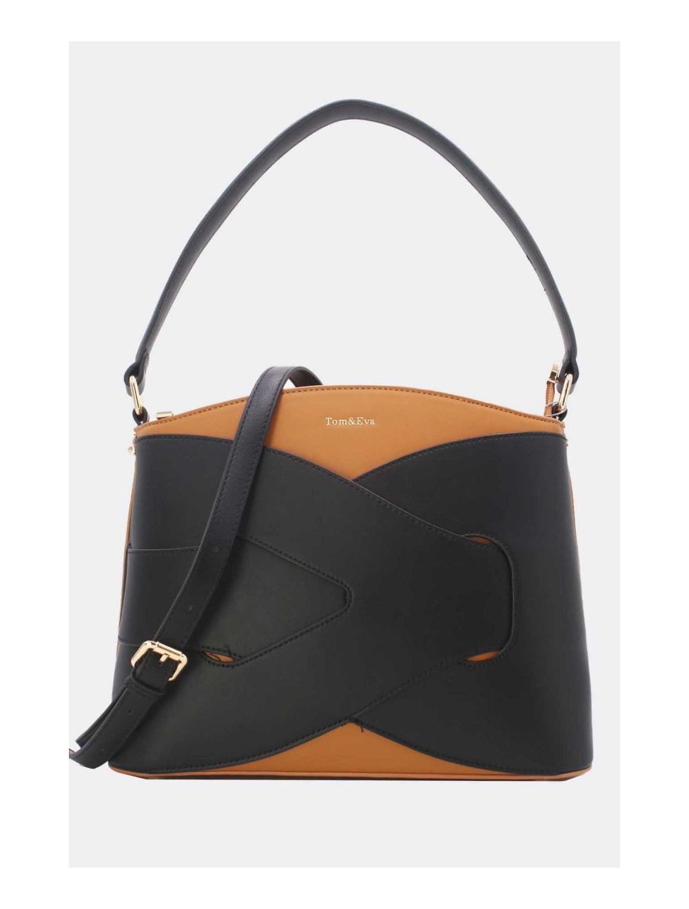 Tom&eva Sac à Main Effet Cuir Lisse Bicolore 24B-5820-Camel/Black