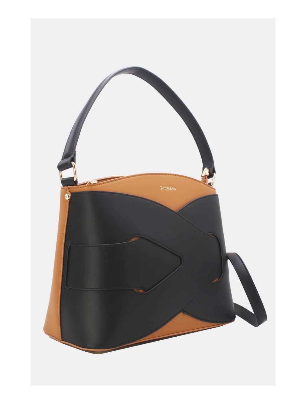 Tom&eva Sac à Main Effet Cuir Lisse Bicolore 24B-5820-Camel/Black