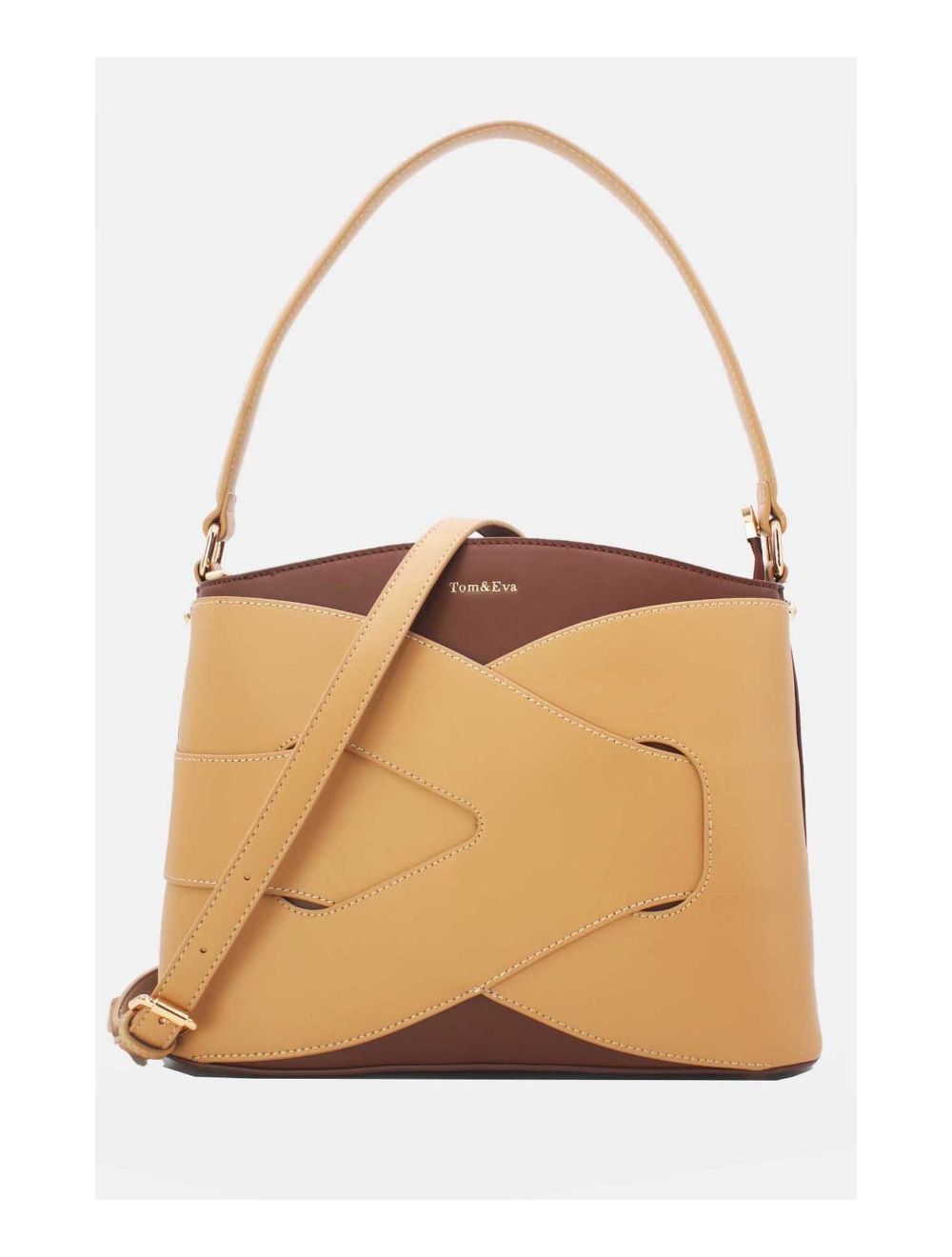 Tom&eva Sac à Main Effet Cuir Lisse Bicolore 24B-5820-Coffee/Apricot
