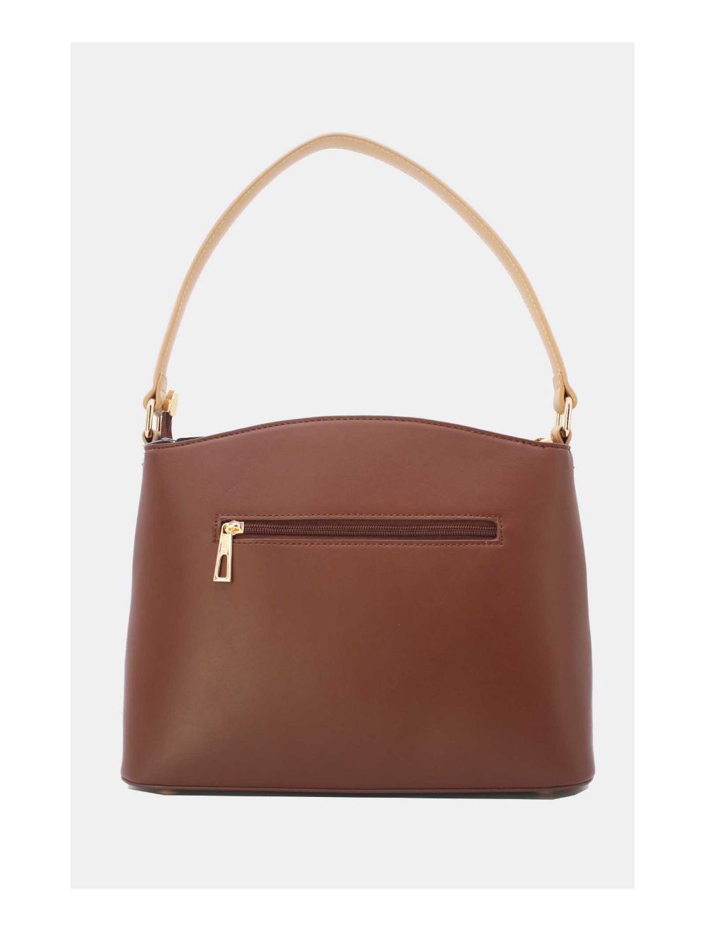 Tom&eva Sac à Main Effet Cuir Lisse Bicolore 24B-5820-Coffee/Apricot