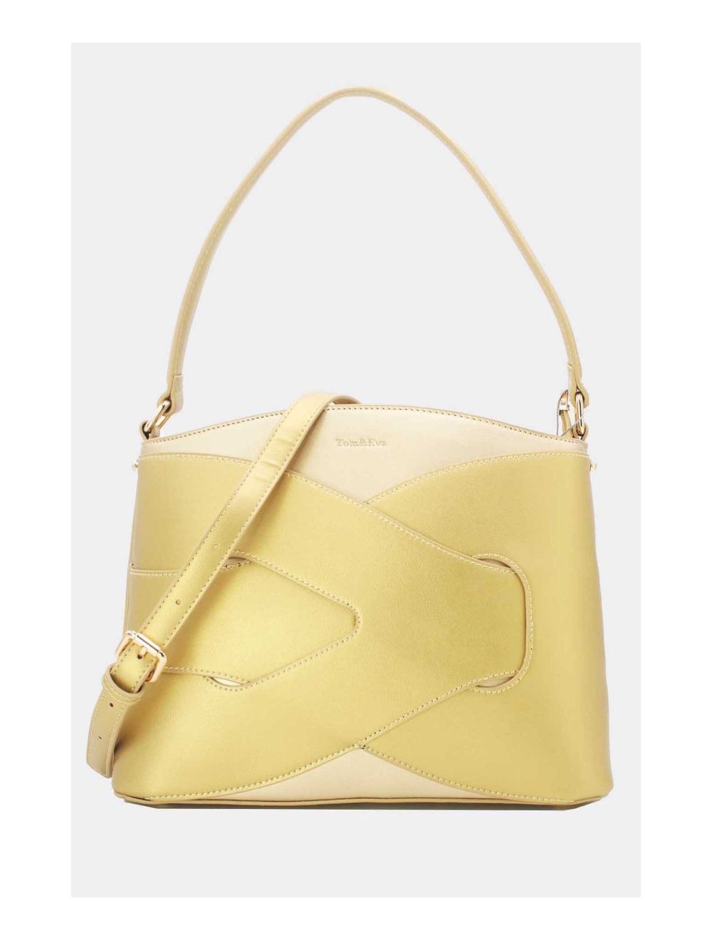 Tom&eva Sac à Main Effet Cuir Lisse Bicolore 24B-5820-L.Gold/D.Gold