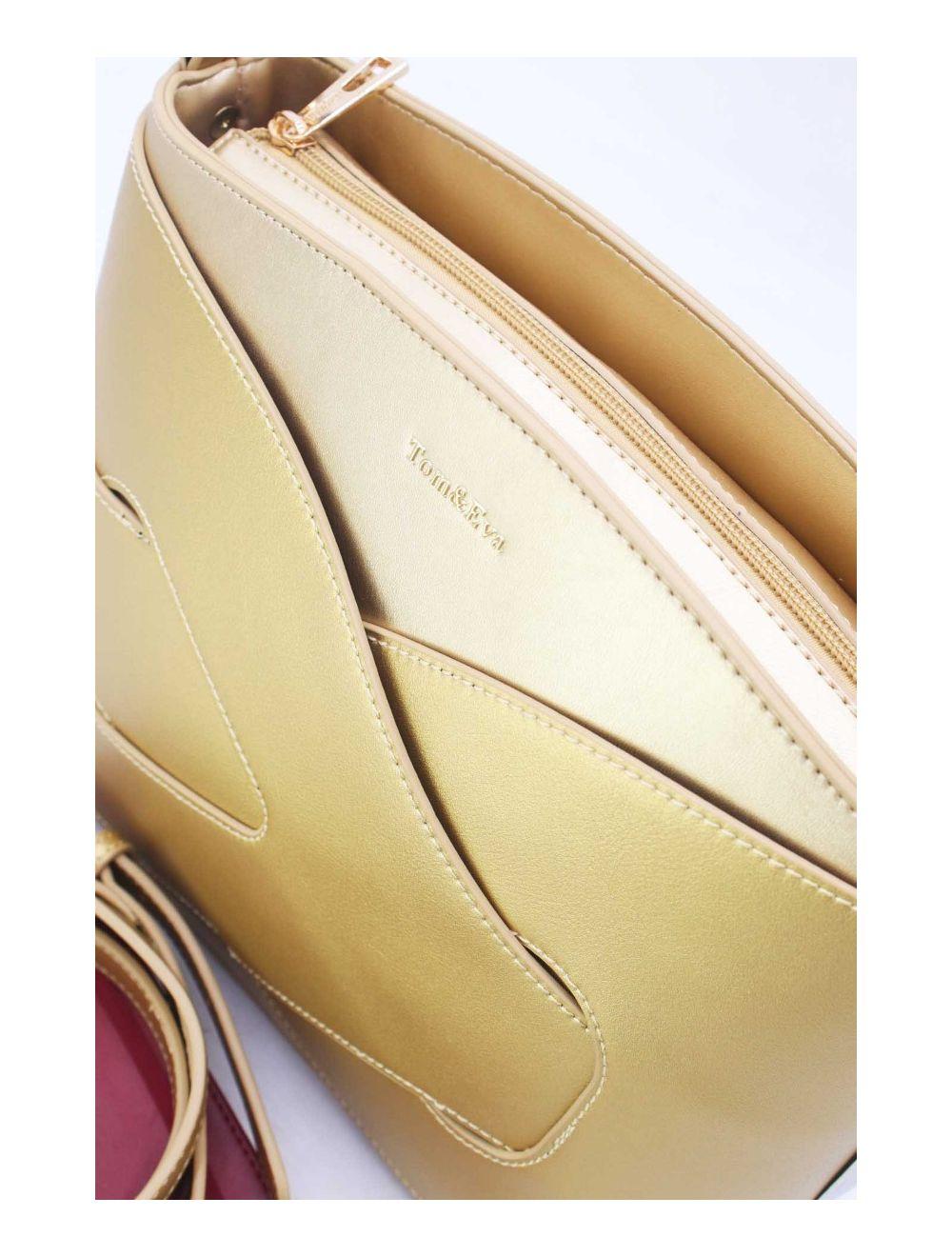 tom&eva Sac à Main Effet Cuir Lisse Bicolore 24B-5820-L.Gold/D.Gold