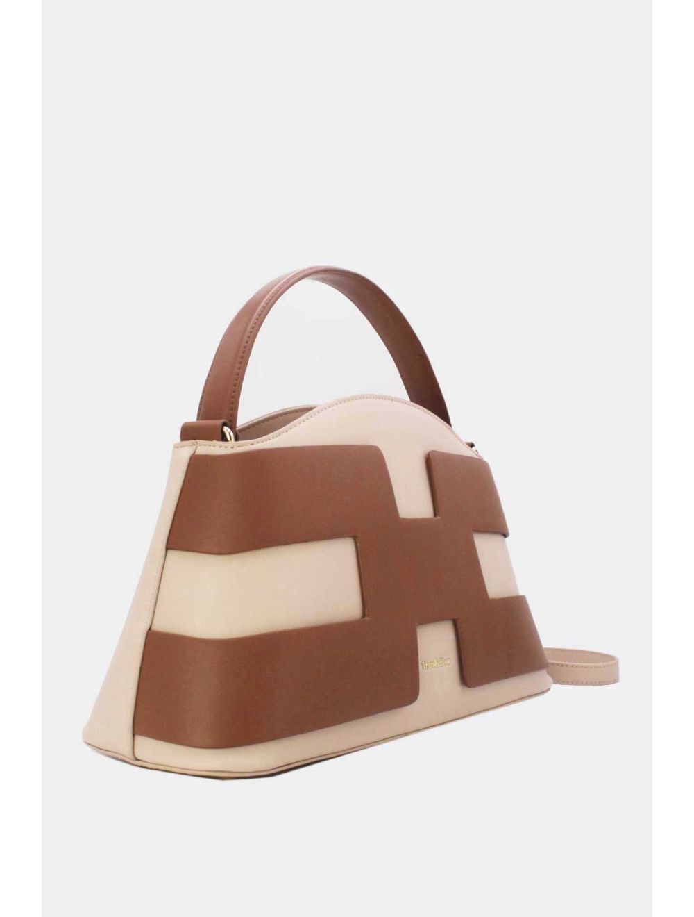 Tom&eva Sac à Main Effet Cuir Lisse Bicolore 24B-5862-Apricot/Coffee