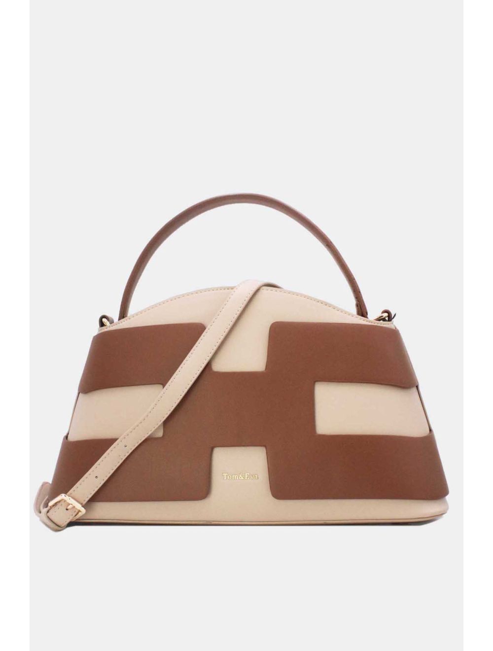 tom&eva Sac à Main Effet Cuir Lisse Bicolore 24B-5862-Apricot/Coffee