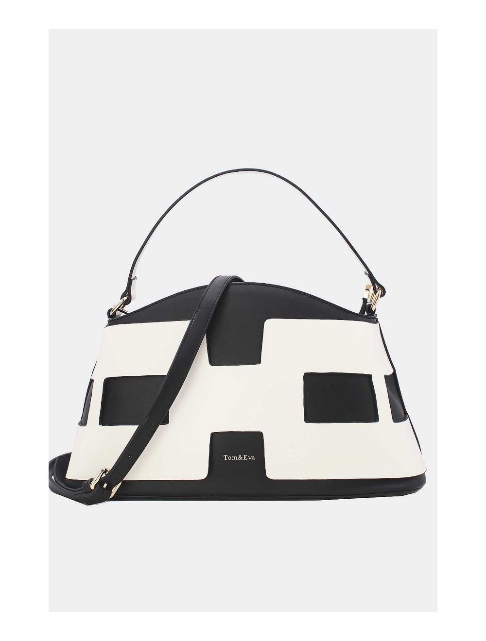 Tom&eva Sac à Main Effet Cuir Lisse Bicolore 24B-5862-Black/White