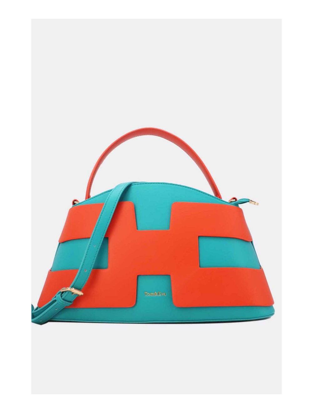 Tom&eva Sac à Main Effet Cuir Lisse Bicolore 24B-5862-Blue/Orange