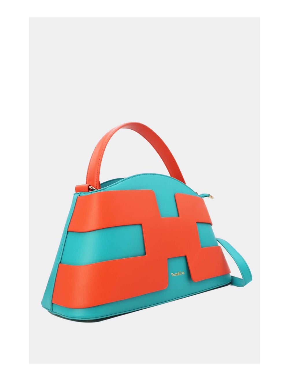 Tom&eva Sac à Main Effet Cuir Lisse Bicolore 24B-5862-Blue/Orange