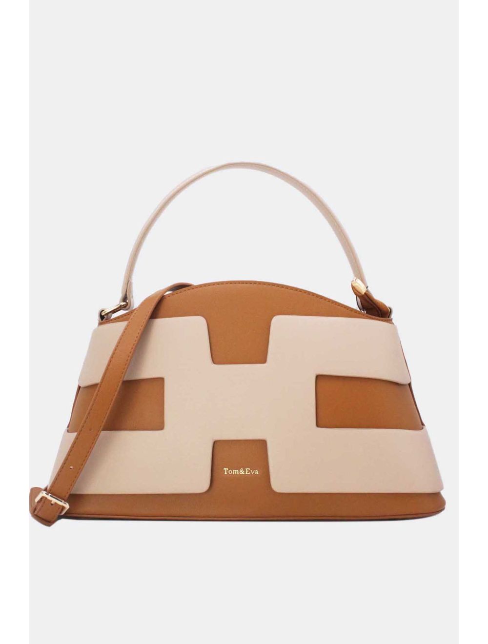 Tom&eva Sac à Main Effet Cuir Lisse Bicolore 24B-5862-Brown/Apricot
