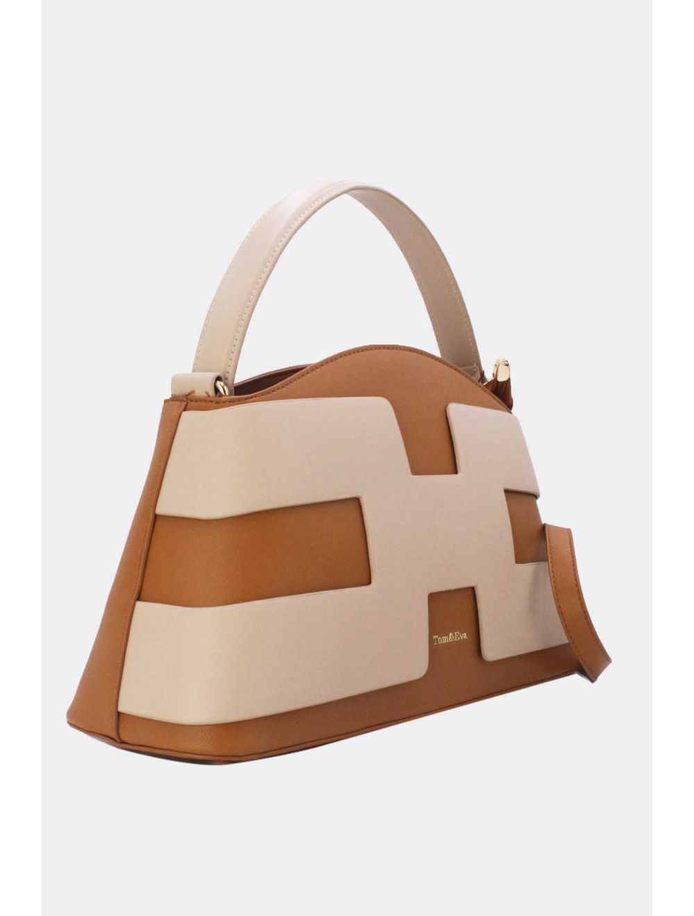 Tom&eva Sac à Main Effet Cuir Lisse Bicolore 24B-5862-Brown/Apricot