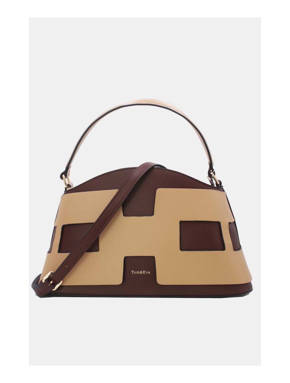Tom&eva Sac à Main Effet Cuir Lisse Bicolore 24B-5862-Coffee/Apricot
