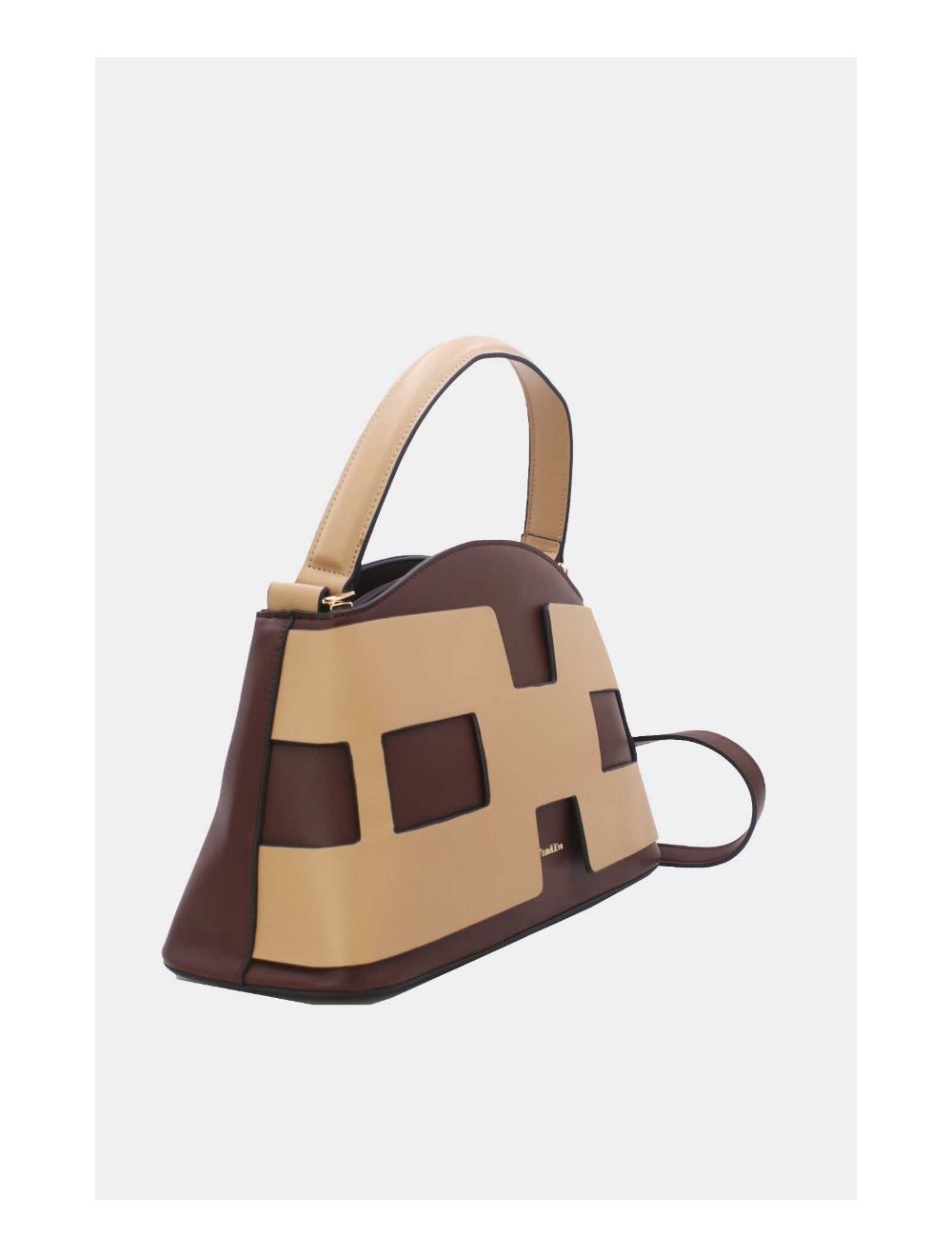 Tom&eva Sac à Main Effet Cuir Lisse Bicolore 24B-5862-Coffee/Apricot