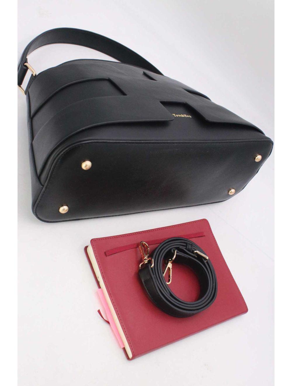 Tom&eva Sac à Main Effet Cuir Lisse Bicolore 24B-5862-Noir
