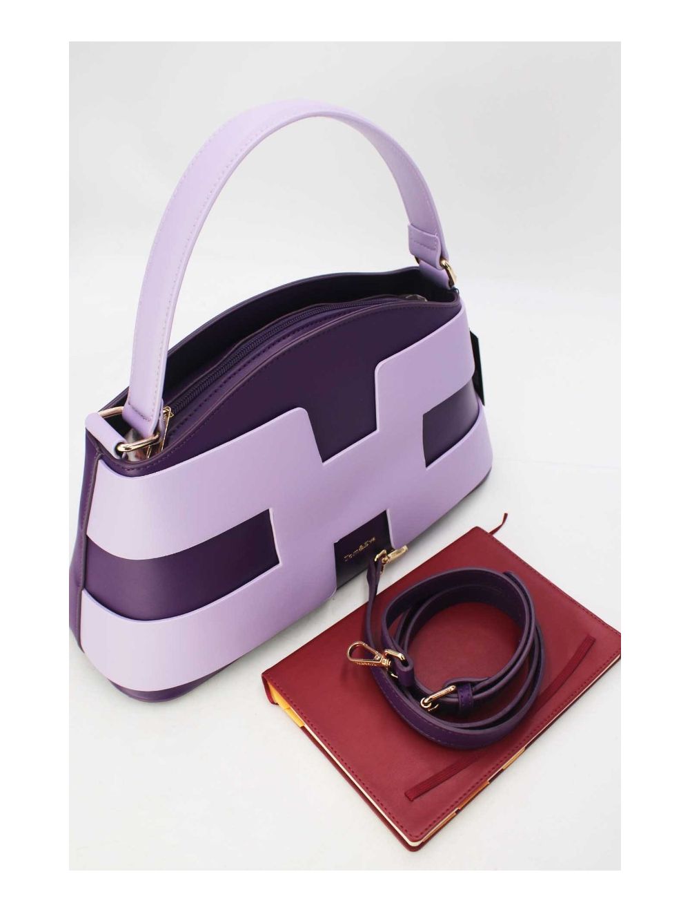 tom&eva Sac à Main Effet Cuir Lisse Bicolore 24B-5862-Purple/L.Purple