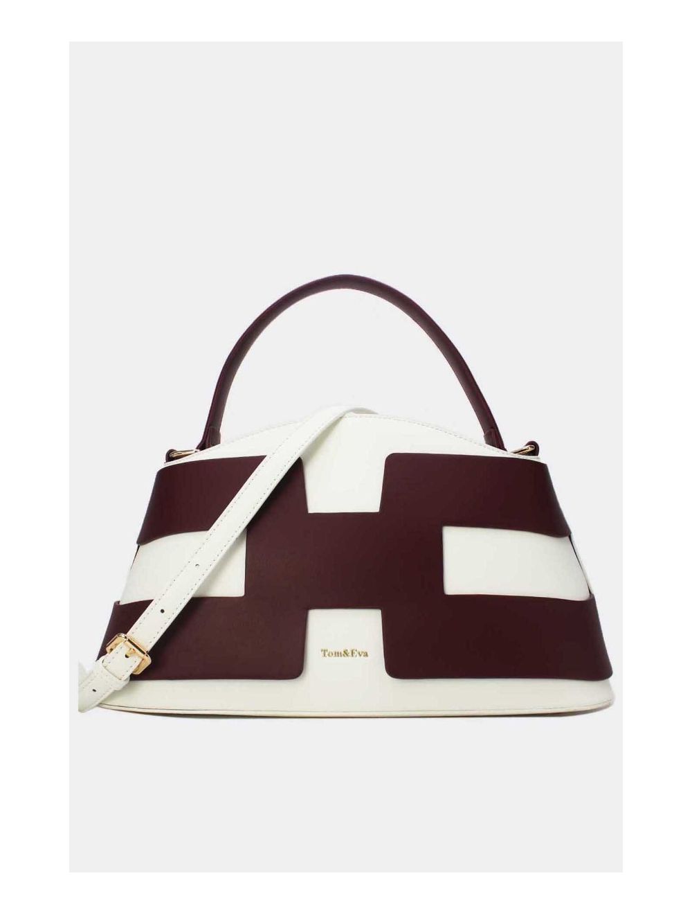 tom&eva Sac à Main Effet Cuir Lisse Bicolore 24B-5862-White/Burgundy