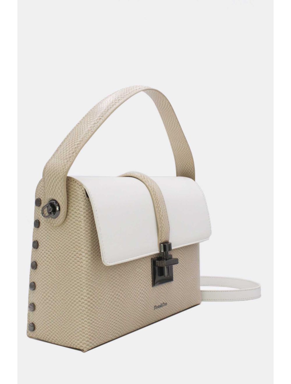 Tom&eva Sac à Main Effet Cuir Serpent-24B-5931-Abricot/White
