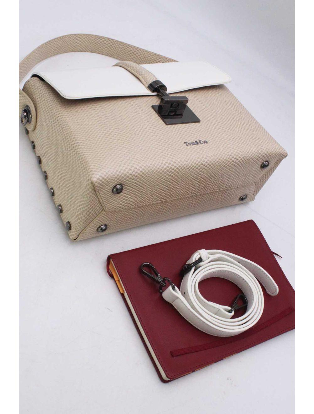 Tom&eva Sac à Main Effet Cuir Serpent-24B-5931-Abricot/White