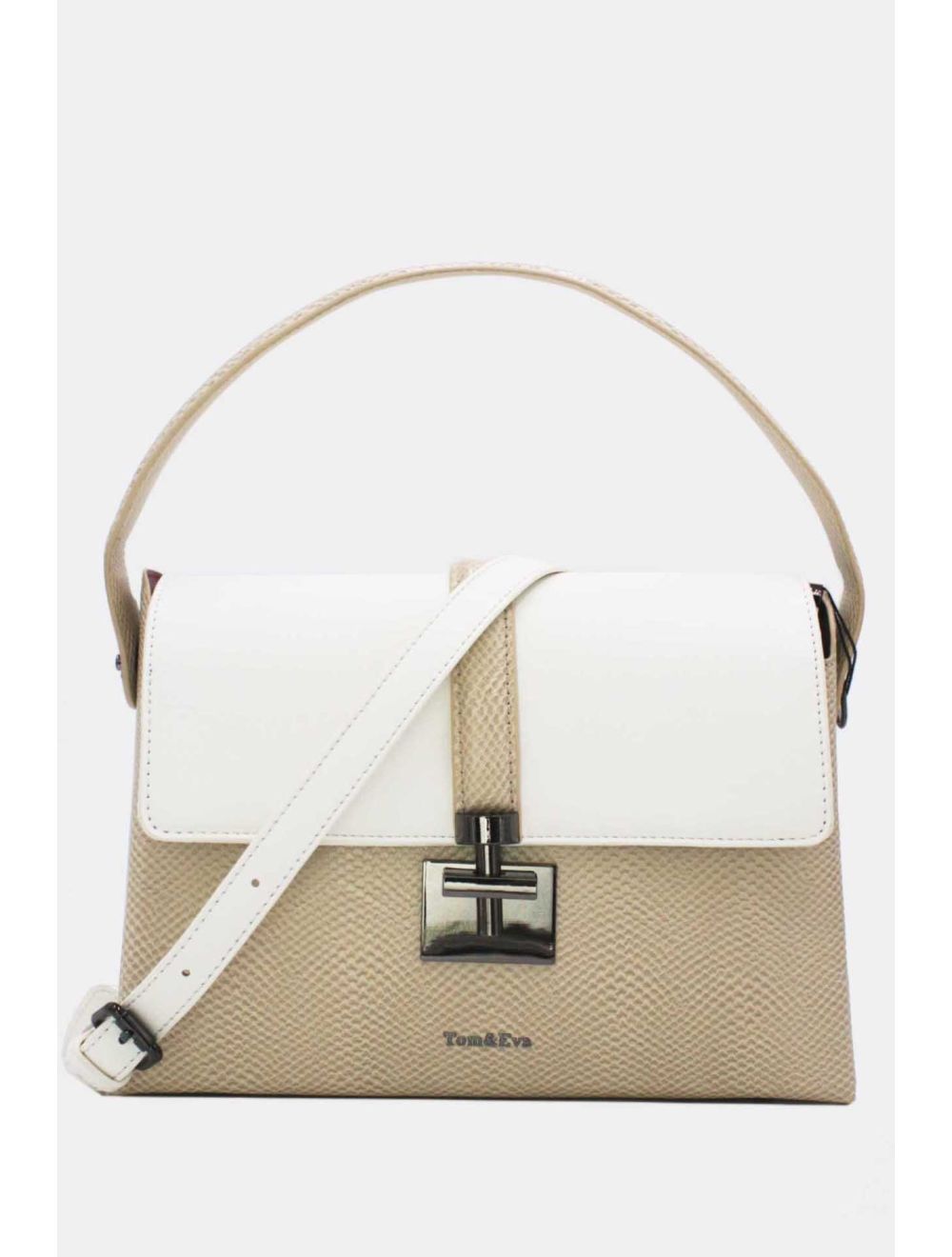 tom&eva Sac à Main Effet Cuir Serpent-24B-5931-Abricot/White