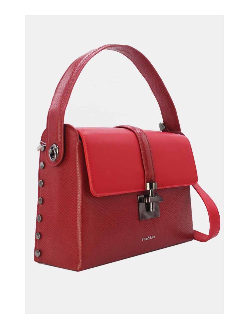 Tom&eva Sac à Main Effet Cuir Serpent-24B-5931-Burgundy/Red