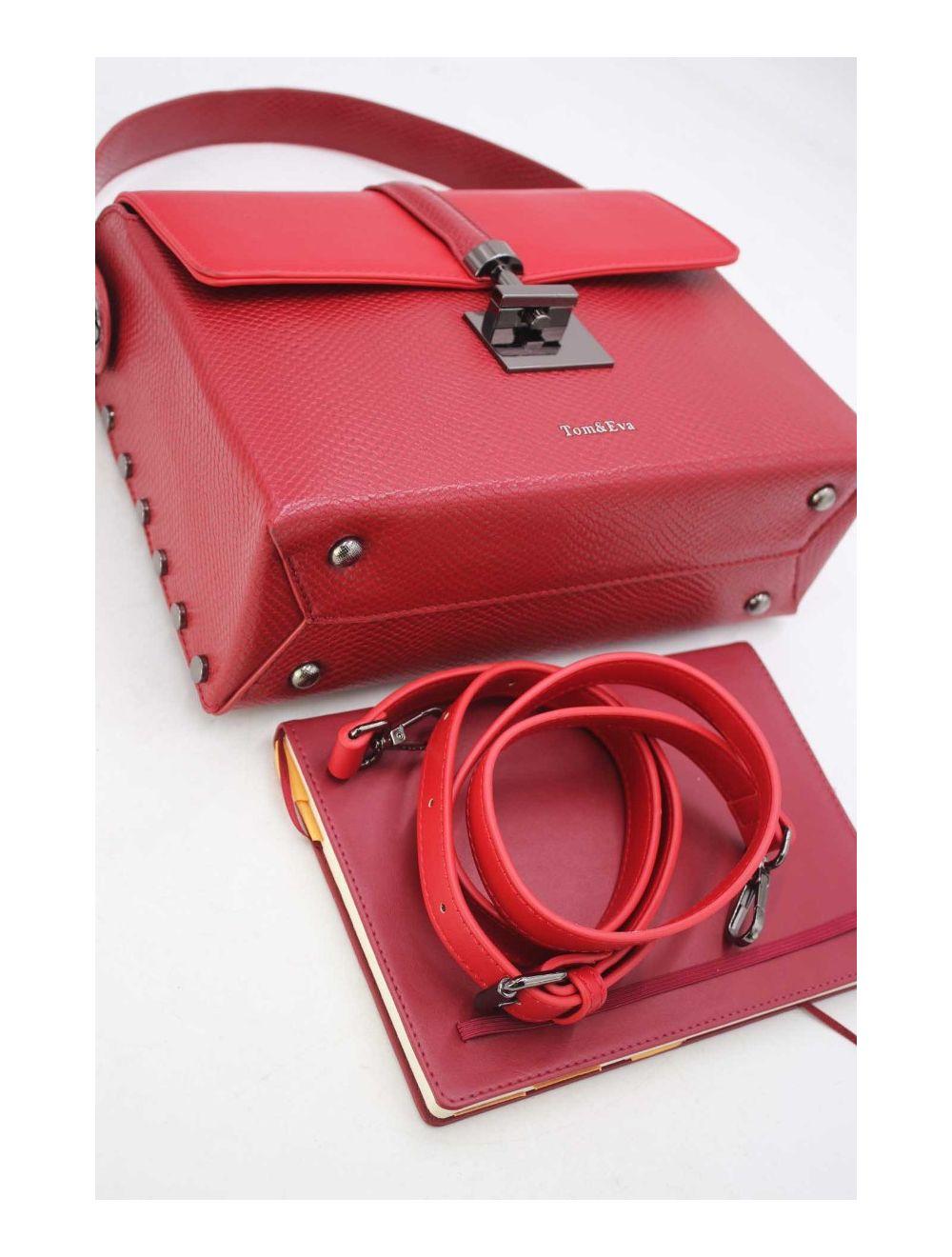 Tom&eva Sac à Main Effet Cuir Serpent-24B-5931-Burgundy/Red
