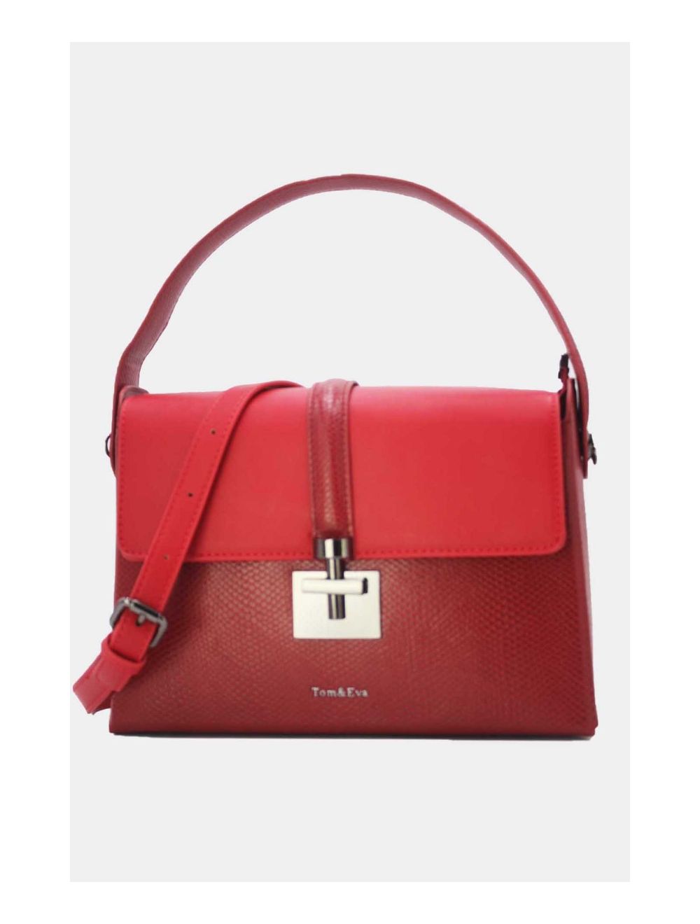 tom&eva Sac à Main Effet Cuir Serpent-24B-5931-Burgundy/Red