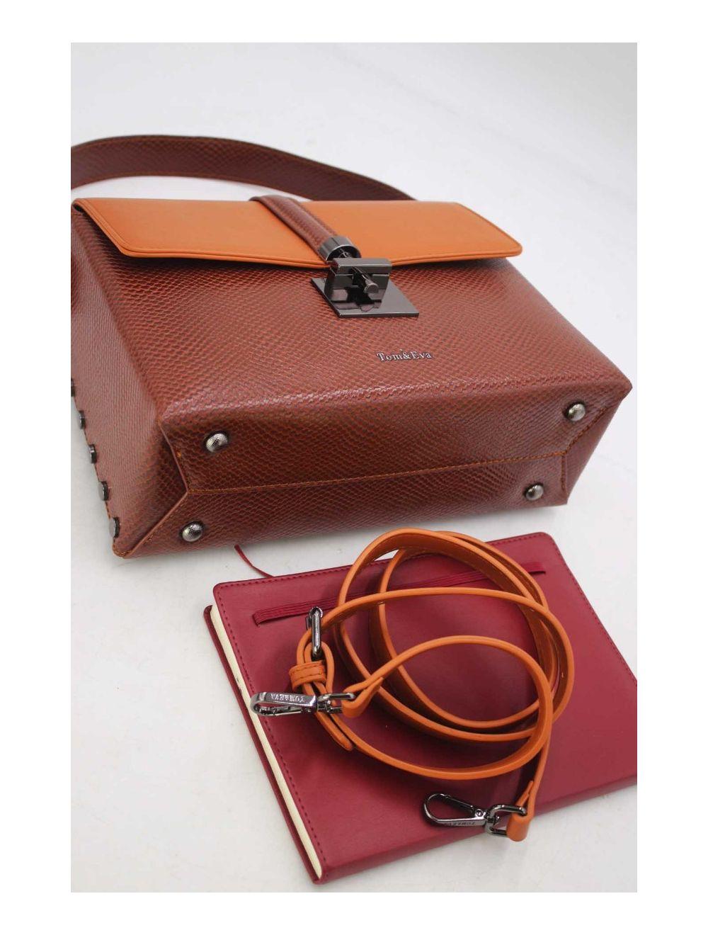 Tom&eva Sac à Main Effet Cuir Serpent-24B-5931-Coffee/Brown