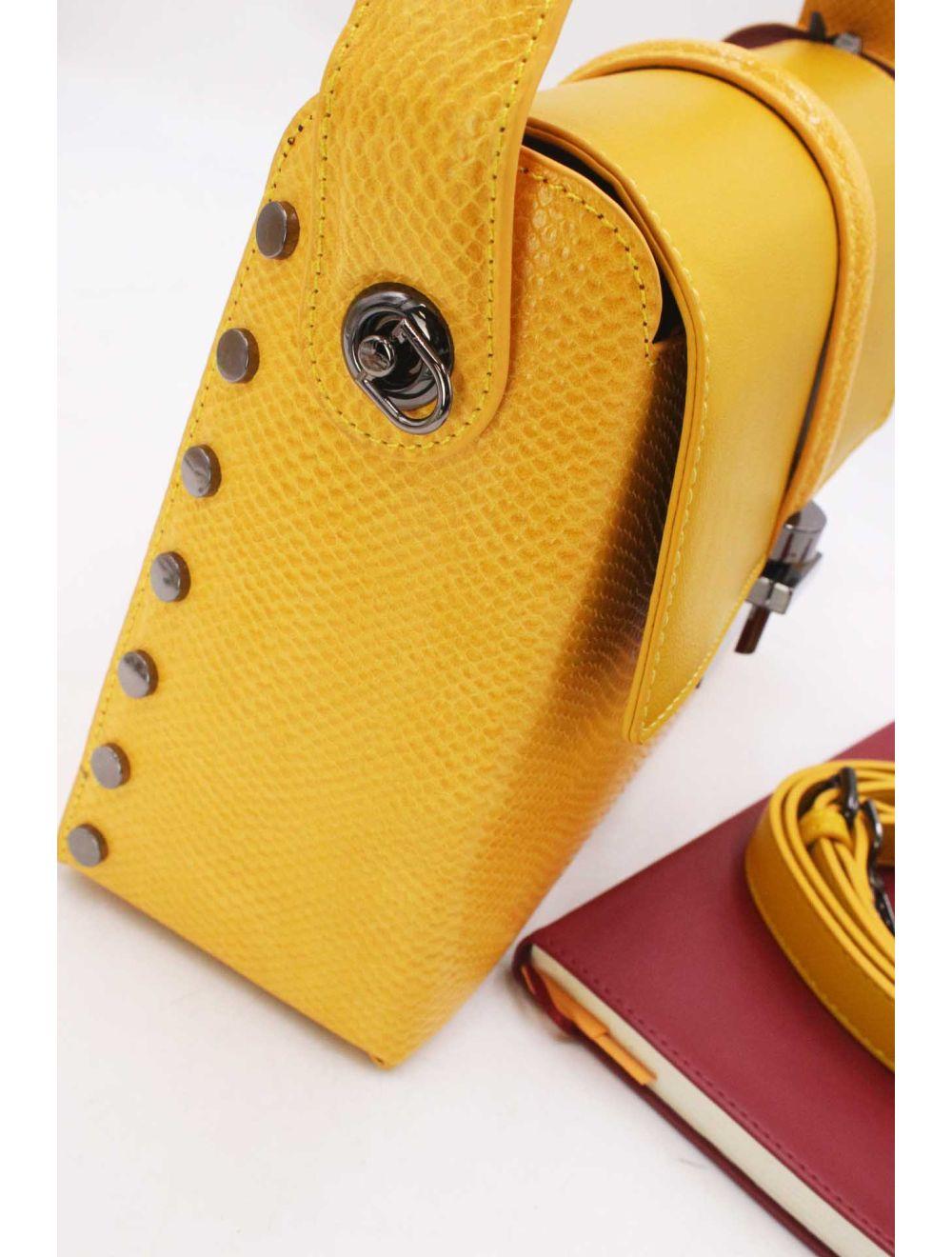 tom&eva Sac à Main Effet Cuir Serpent-24B-5931-Jaune/D.Jaune