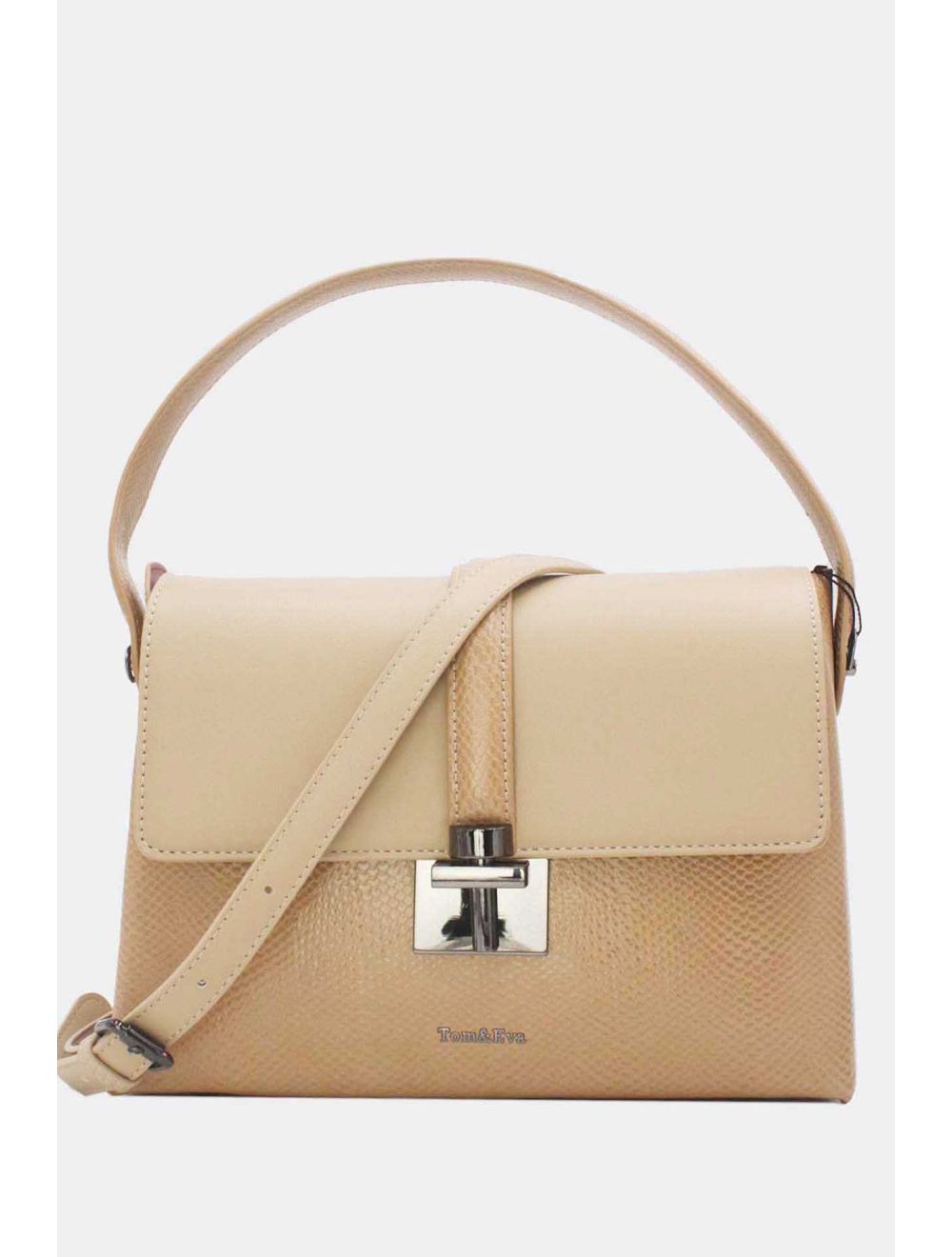 Tom&eva Sac à Main Effet Cuir Serpent-24B-5931-Taupe/Abricot