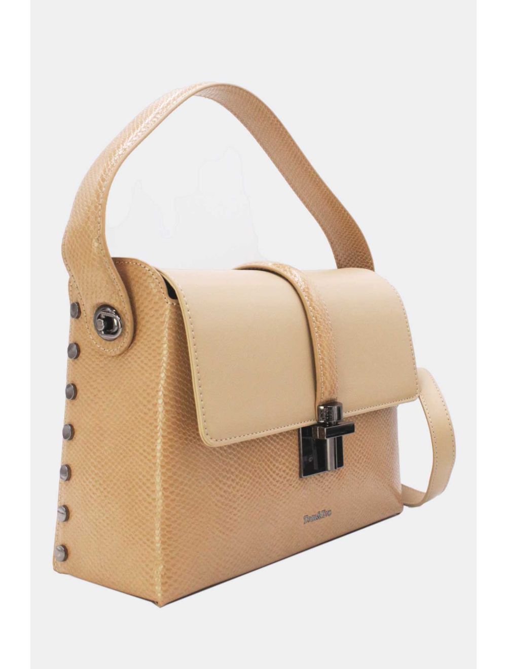 Tom&eva Sac à Main Effet Cuir Serpent-24B-5931-Taupe/Abricot