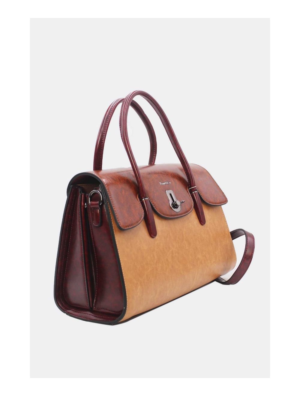 Tom&eva Sac à Main Effet Cuir Style Vintage-24B-5866 Apricot/Coffee/D.Red